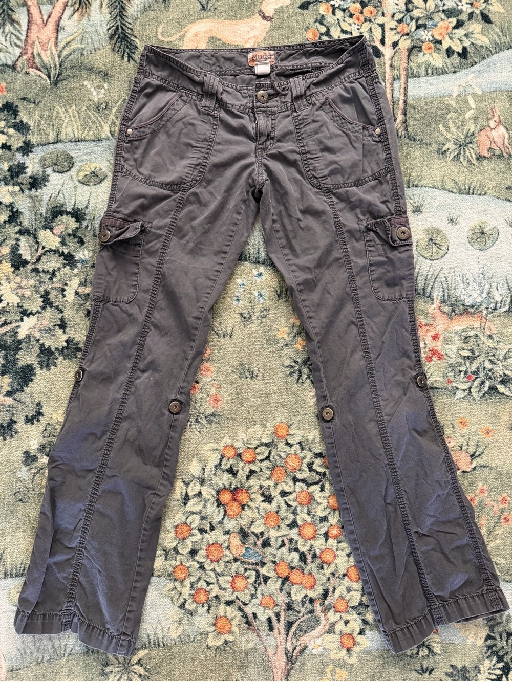 Y2K Low Rise Mudd Cargo Pants Size 5, 100% Cotton, Charcoal Gray, Utility